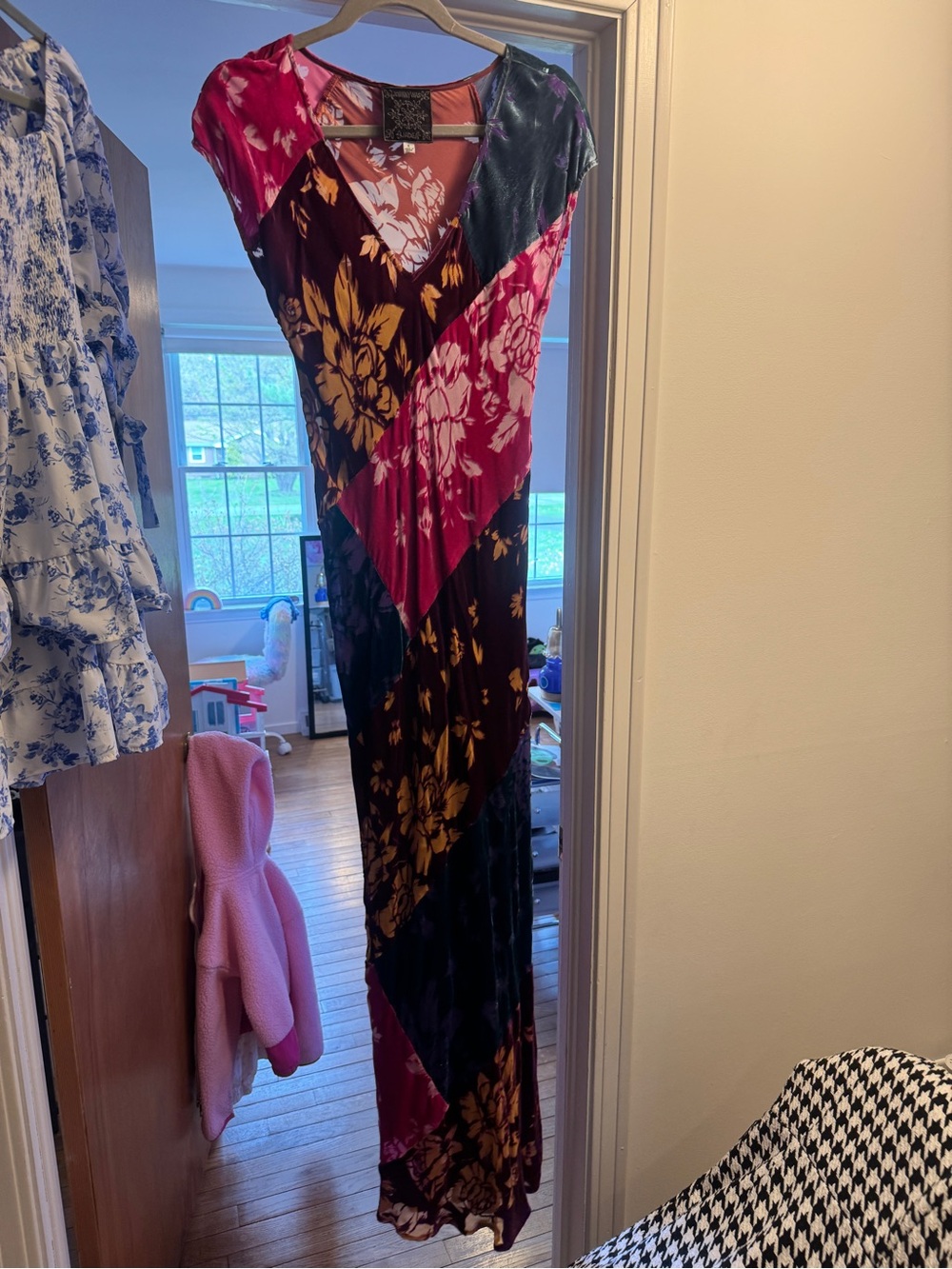 Vivid Floral Maxi Dress in Pink, Black and Gold